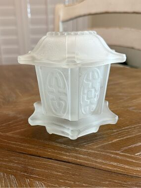 Vintage Homco Frosted Clear Satin Glass Pagoda Fairy Lamp Light